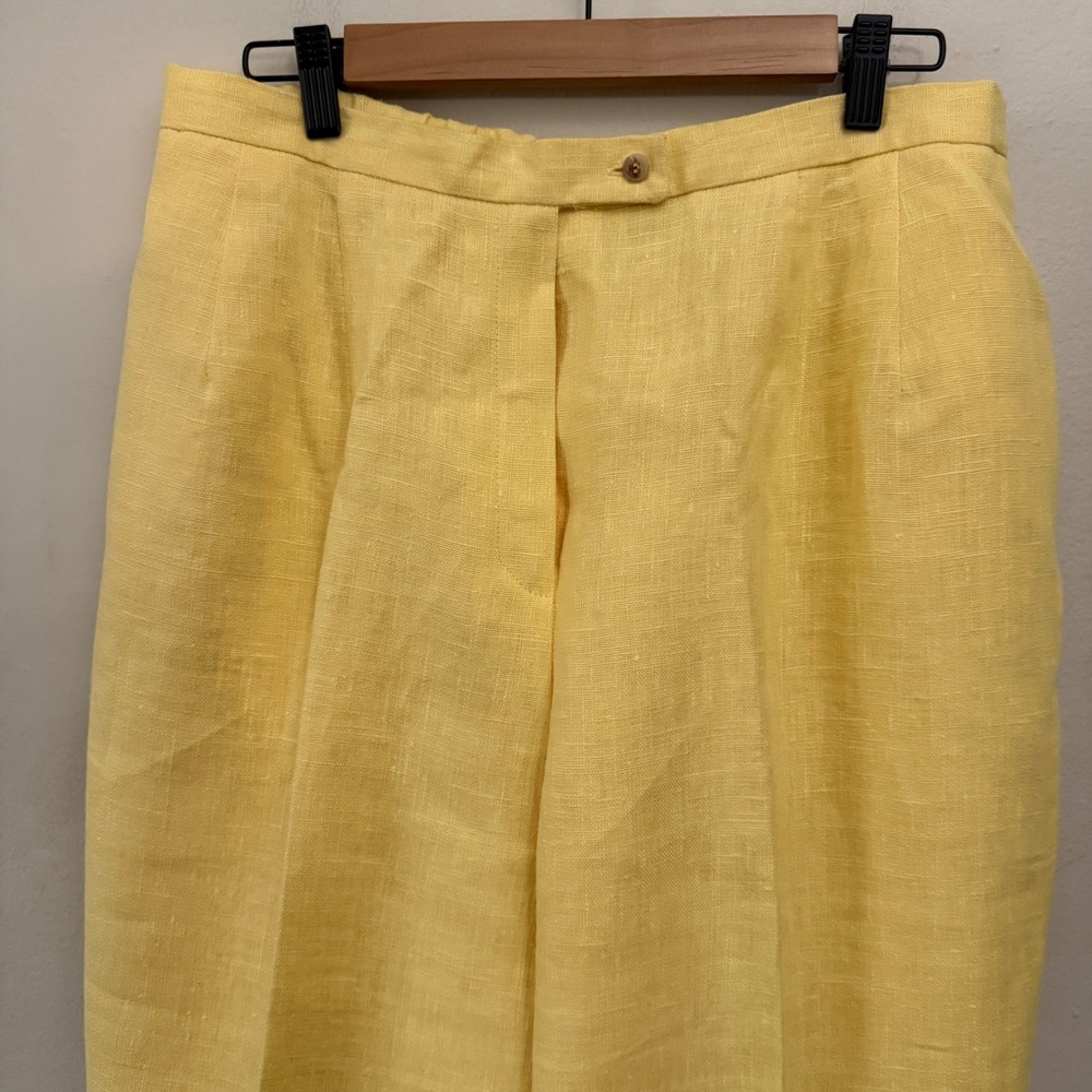 Harve Benard Yellow 100% Linen High Waisted Pleated Tapered Pants Size 16